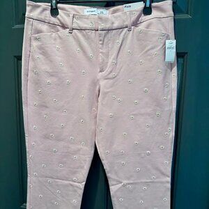 NWT Old Navy High-Waisted Pixie Ankle Pants in "Pink/Embroidered Daisy" Size 12